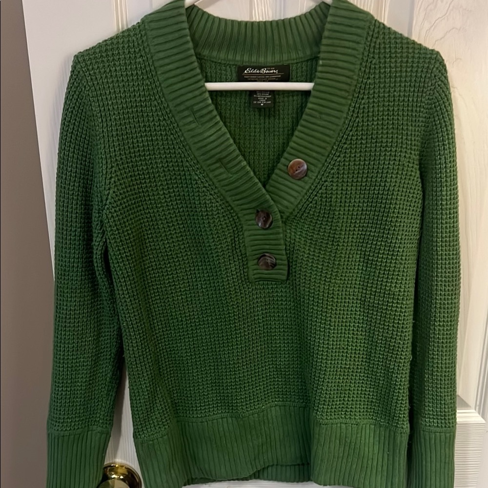 Eddie Bauer Green Cardigan Sweater Chunky Knit